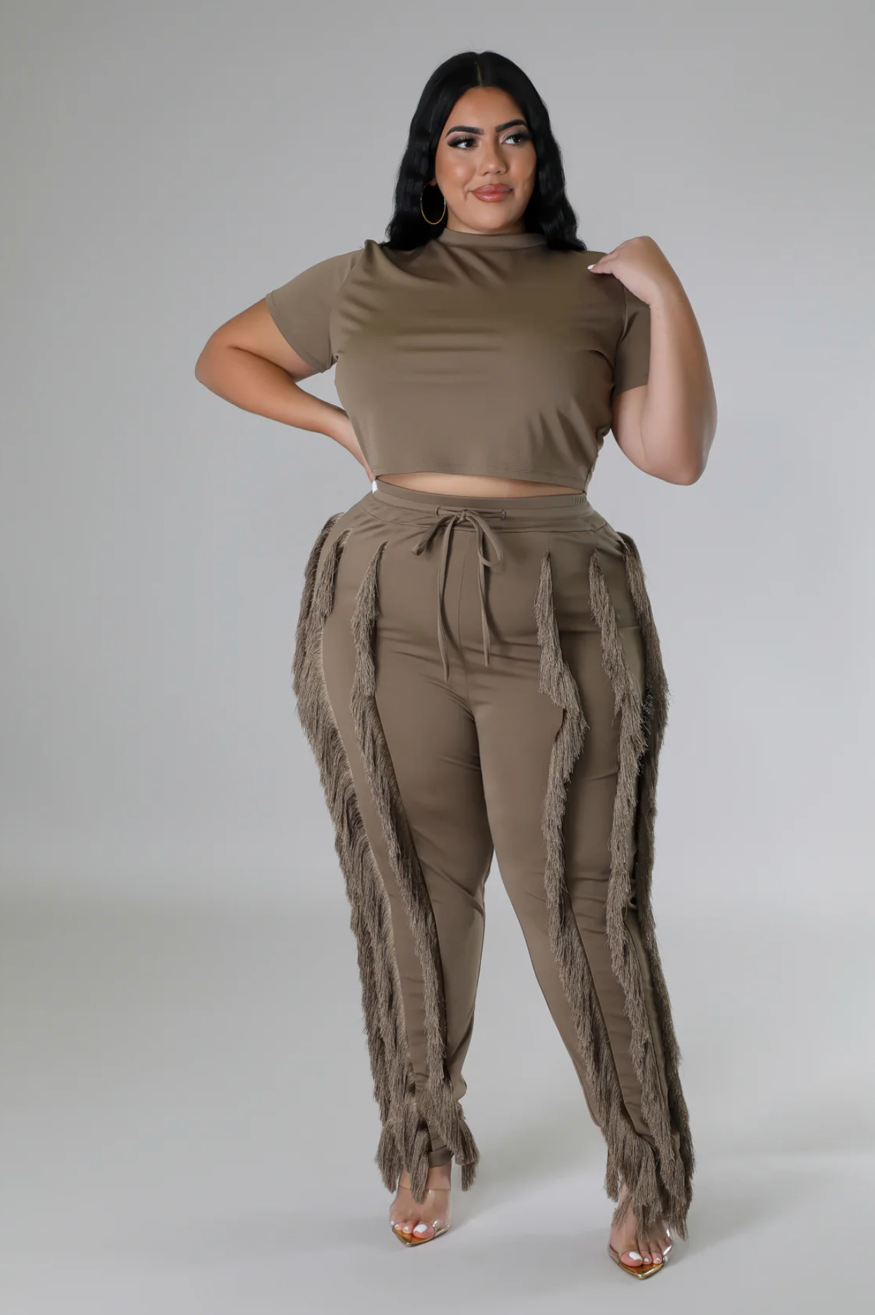 FADING INTO FRIDAY PANT SET PLUS - MOCHA