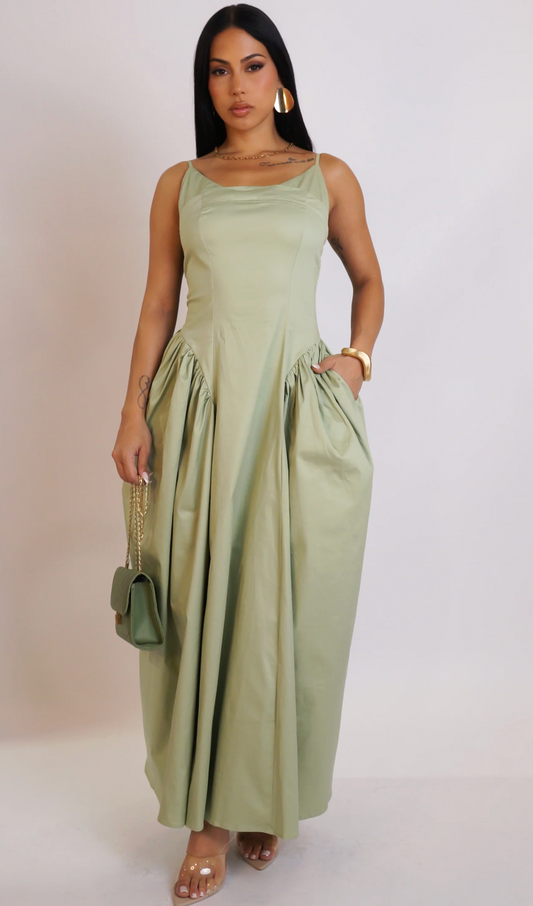 A CLASSIC MIDI DRESS - GREEN