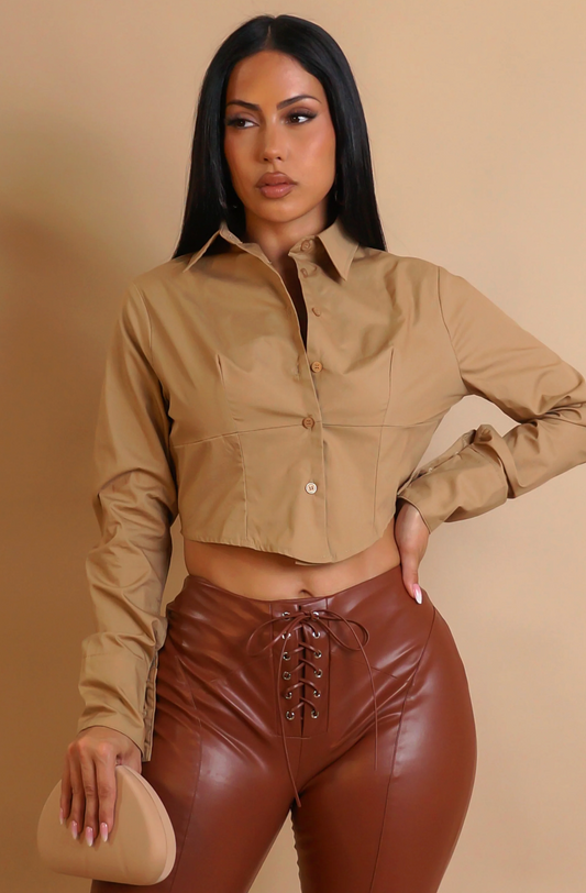 ALL TOO WELL CROP TOP - KHAKI