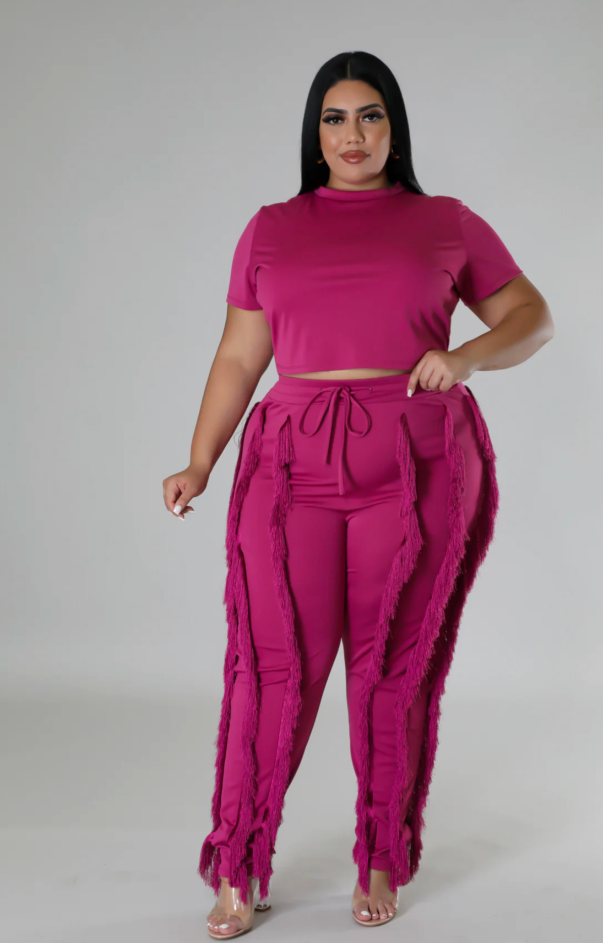 FADING INTO FRIDAY PANT SET PLUS - BERRY