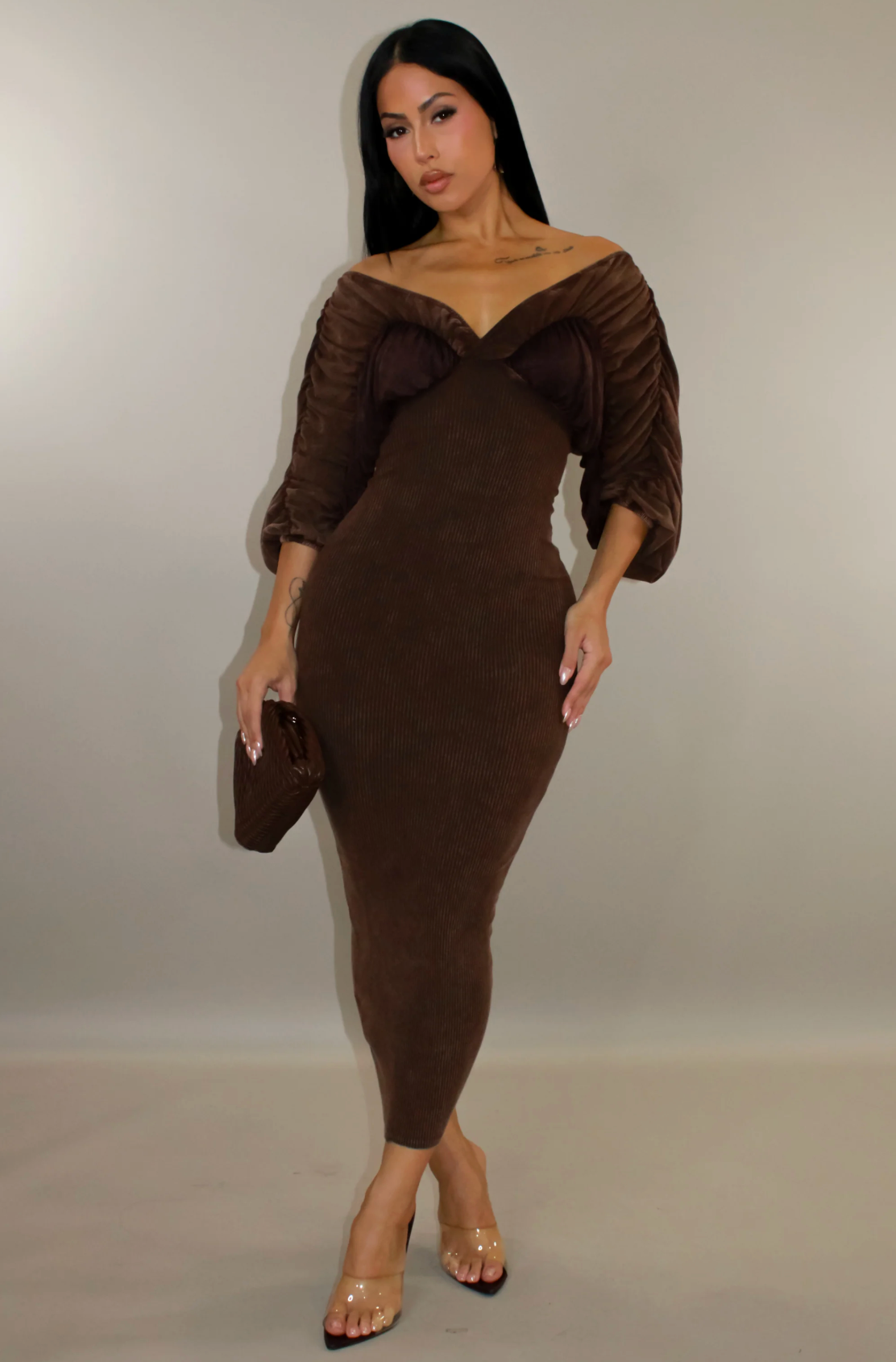 TIMELESS MIDI DRESS - BROWN