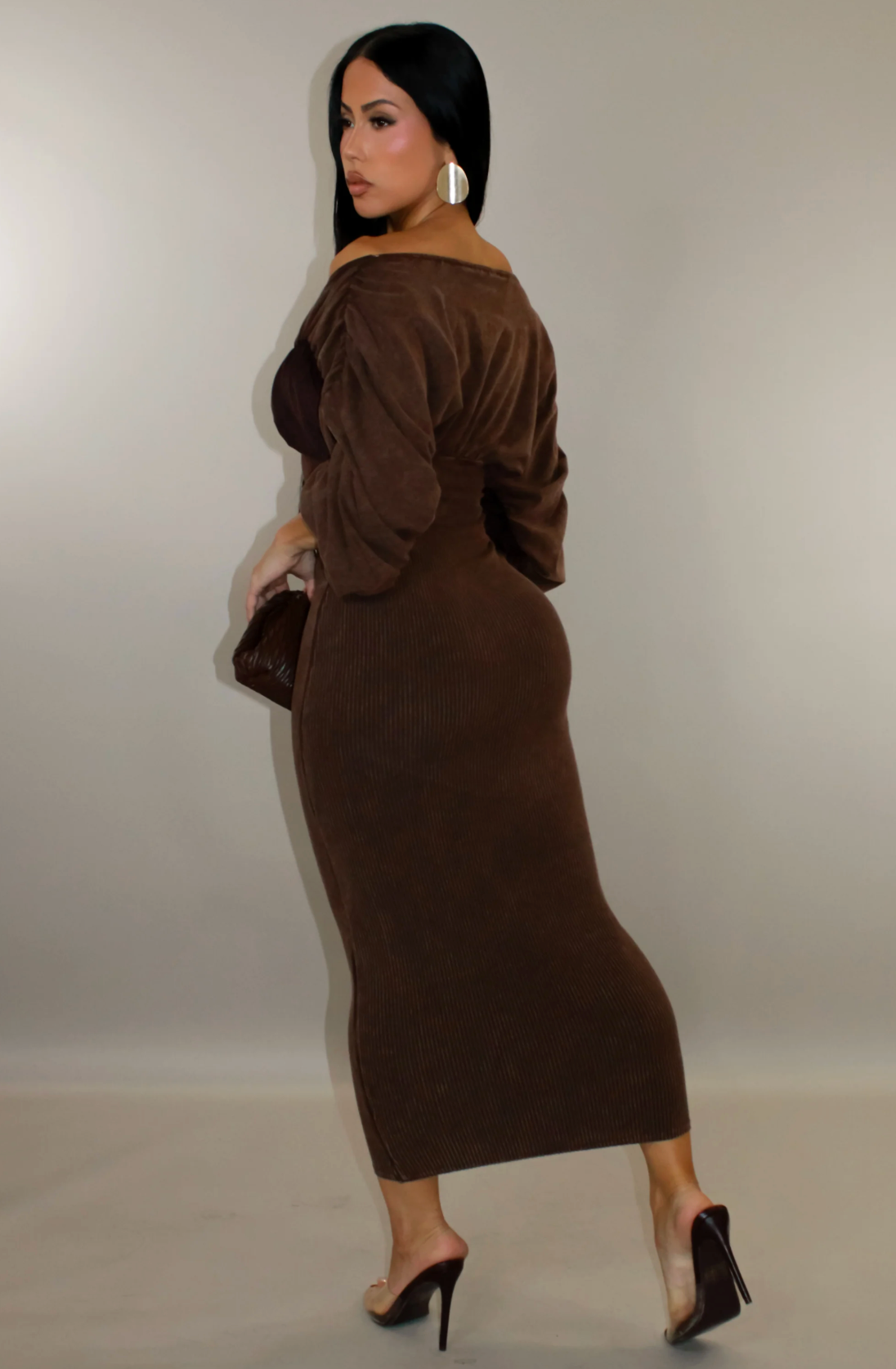 TIMELESS MIDI DRESS - BROWN