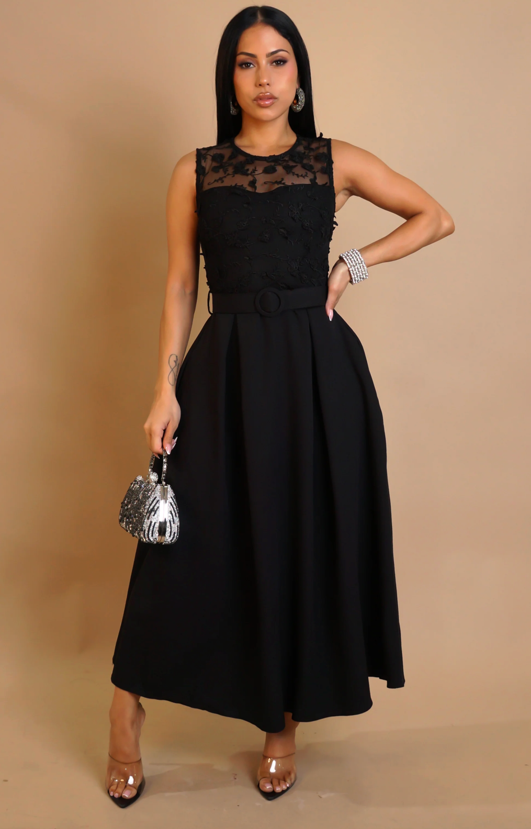 KEEP IT POLISHED MIDI DRESS - BLACK