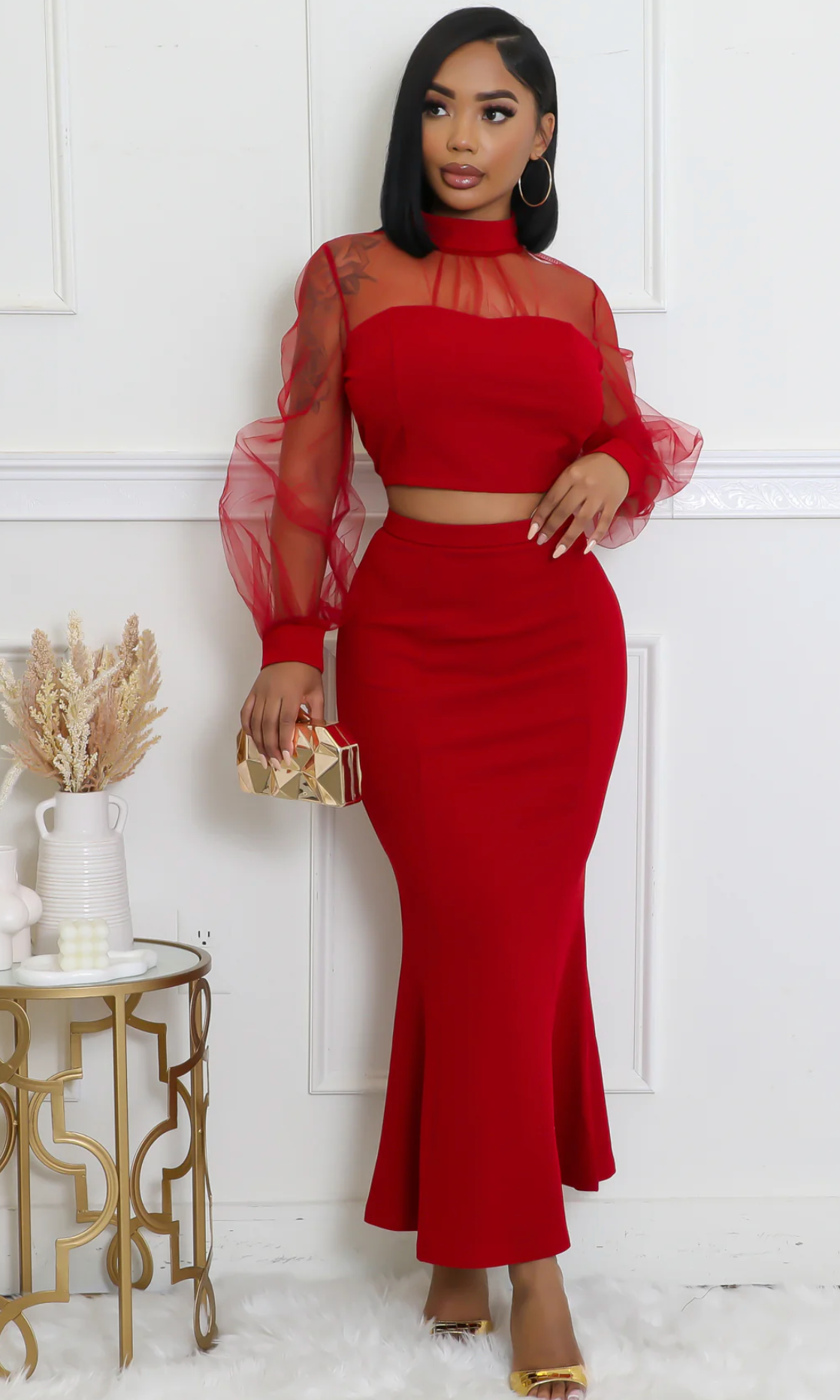 ECLIPSE ENSEMBLE SKIRT SET - RED