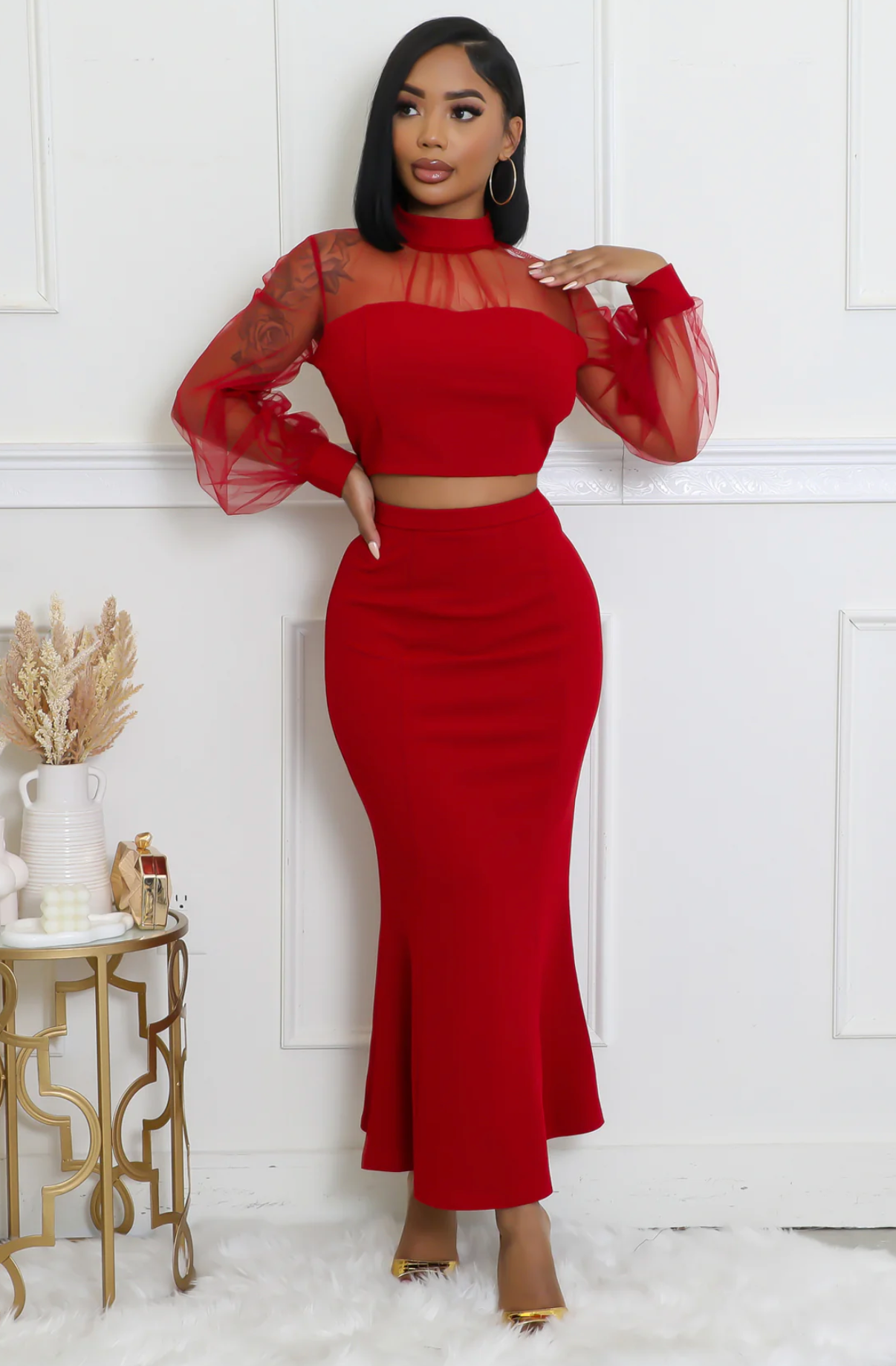 ECLIPSE ENSEMBLE SKIRT SET - RED