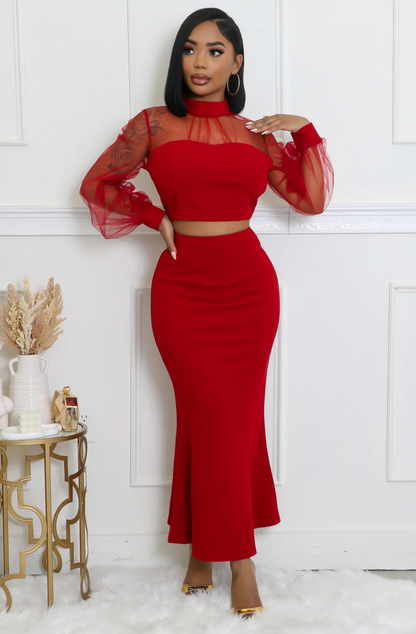 ECLIPSE ENSEMBLE SKIRT SET - RED