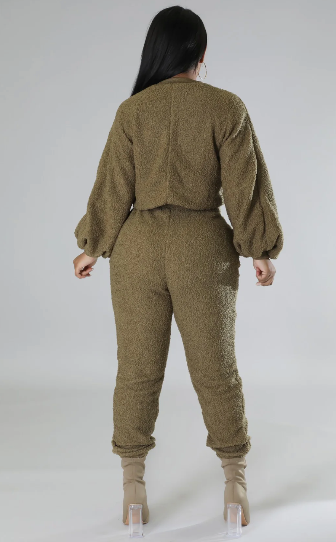 FUZZY FEELINGS PANT SET - OLIVE