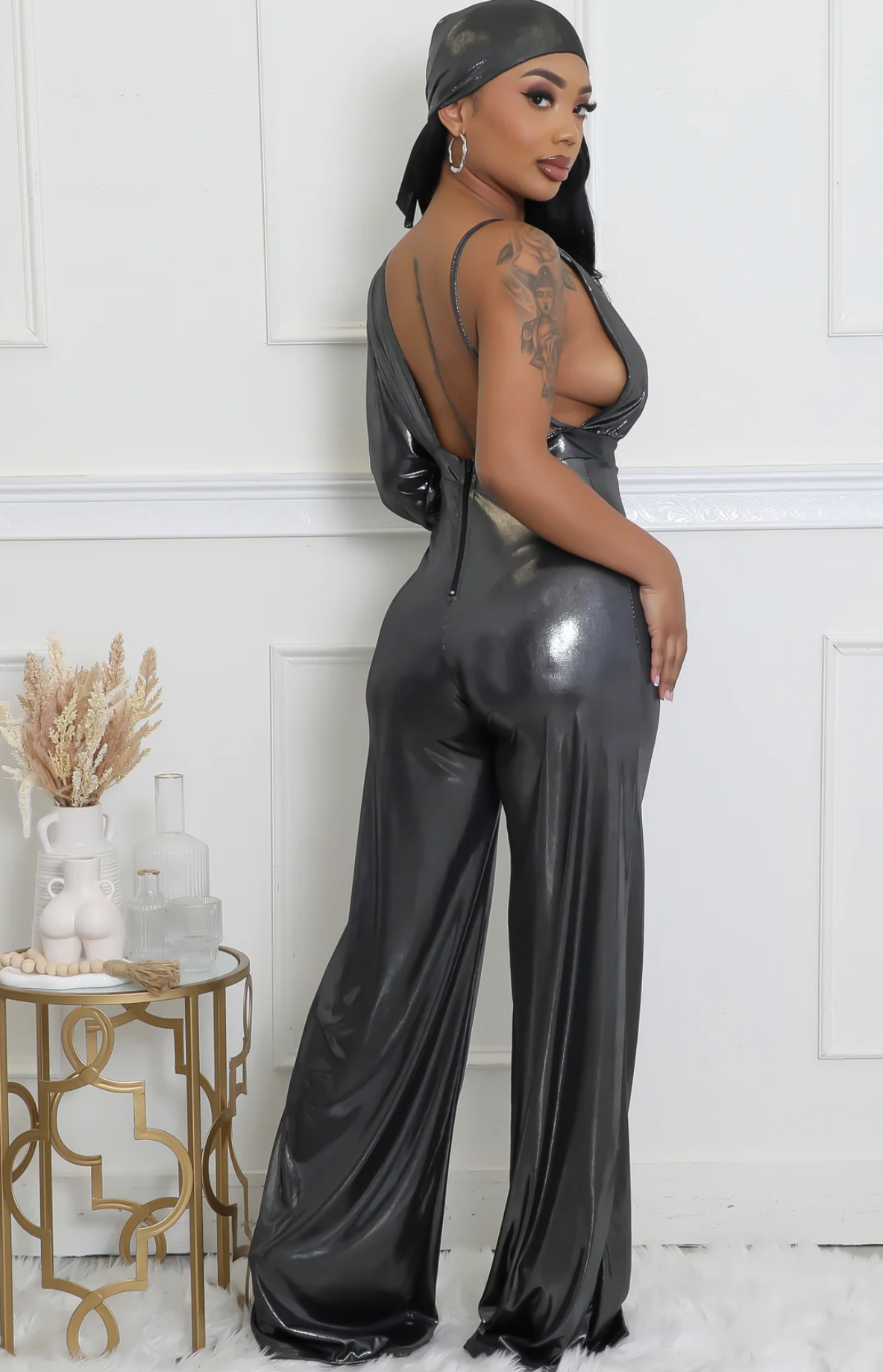GERALDINE JUMPSUIT - CHARCOAL SILVER