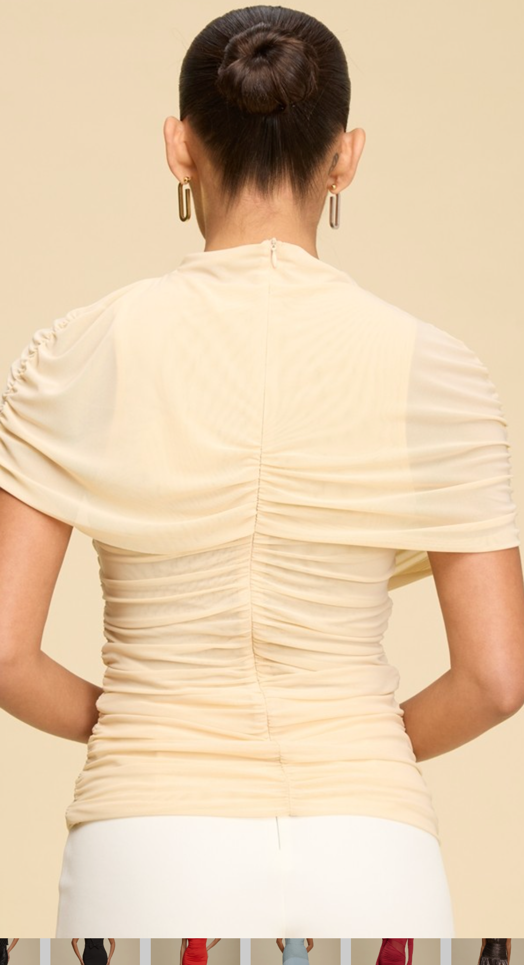 MESH NECK SLEEVE TOP - IVORY