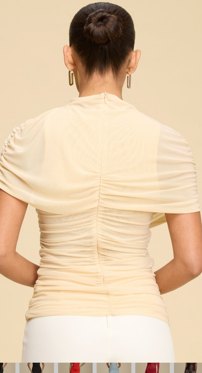 MESH NECK SLEEVE TOP - IVORY