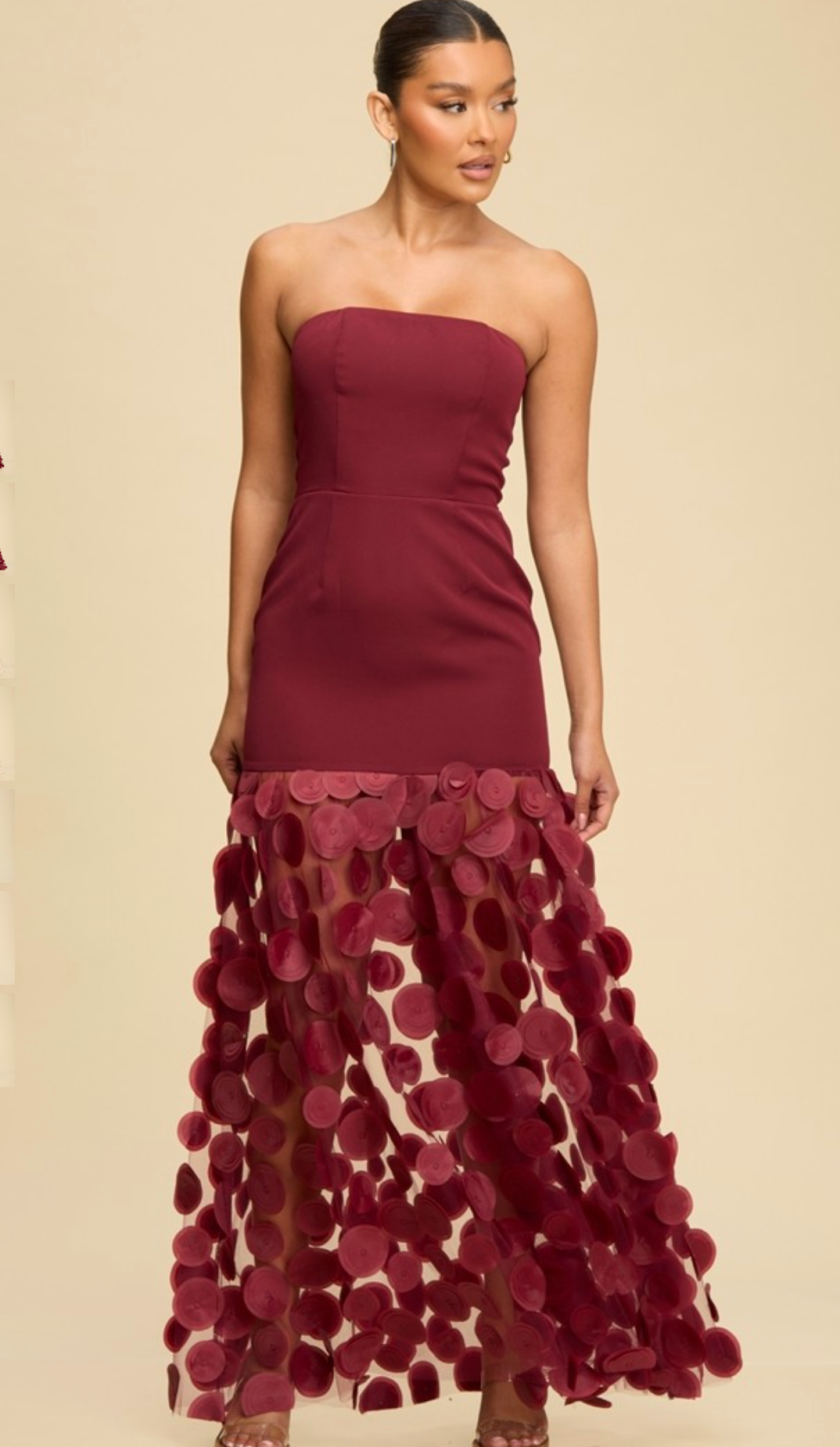 TEXTURED 3D CONTRAST DRESS - WINE