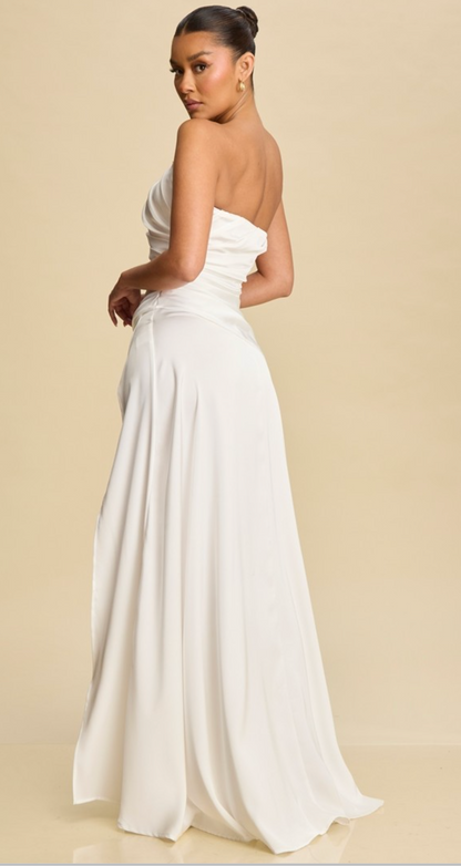 DRAPED SATIN BUSTIER DRESS