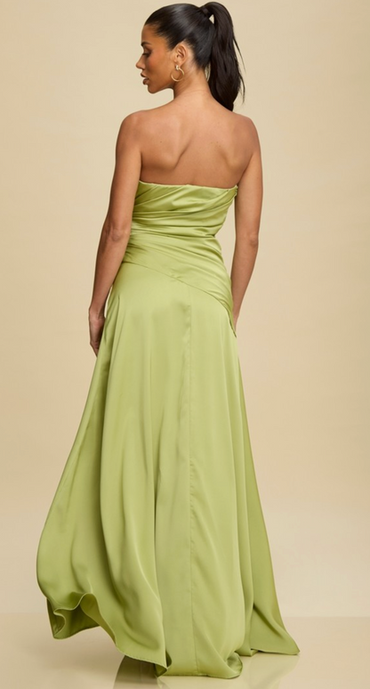 DRAPED SATIN BUSTIER DRESS - LIME