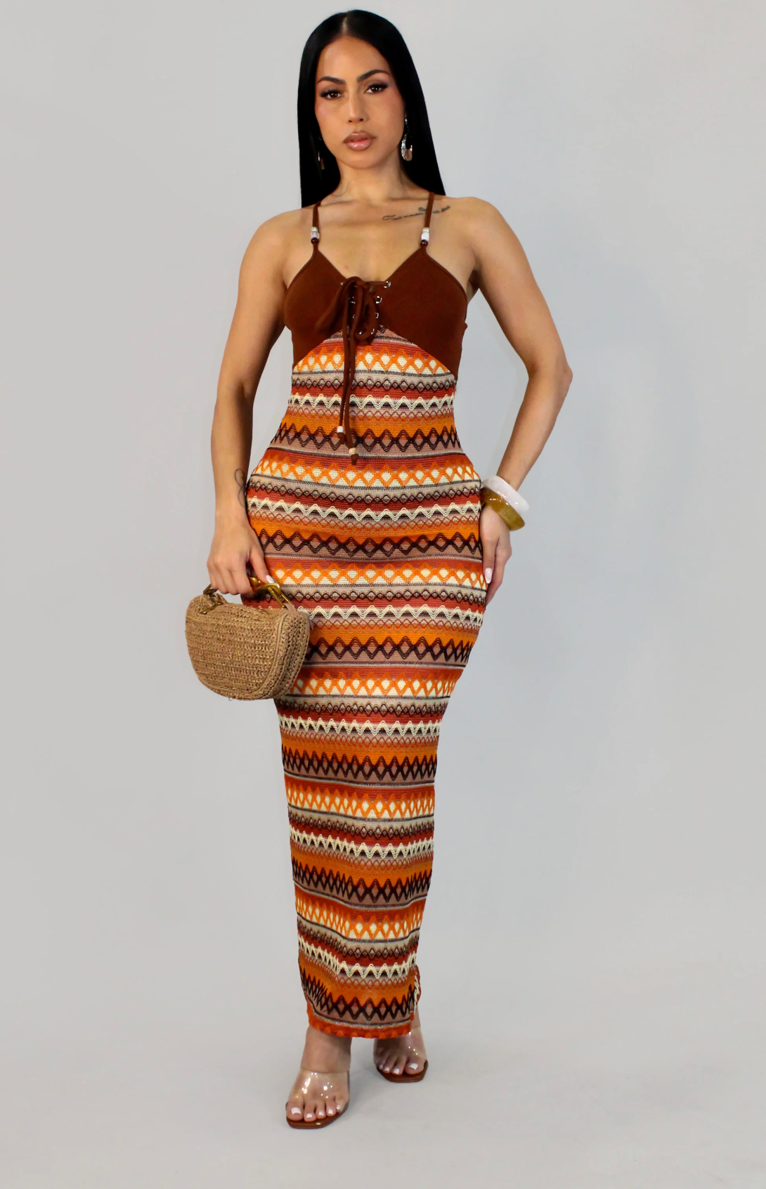 Paradise Sunshine Dress - Brown-Multi