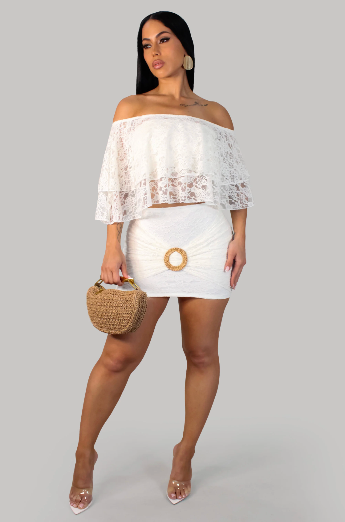 Playful Mirage Skirt Set - White