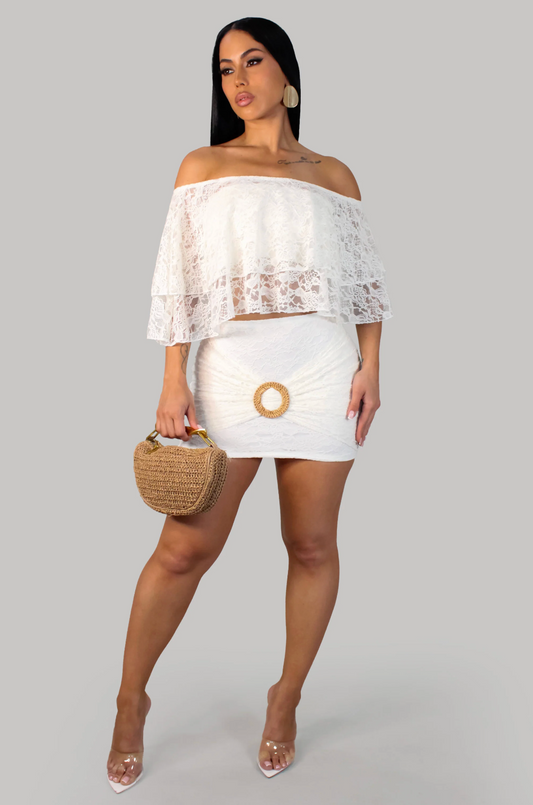 Playful Mirage Skirt Set - White
