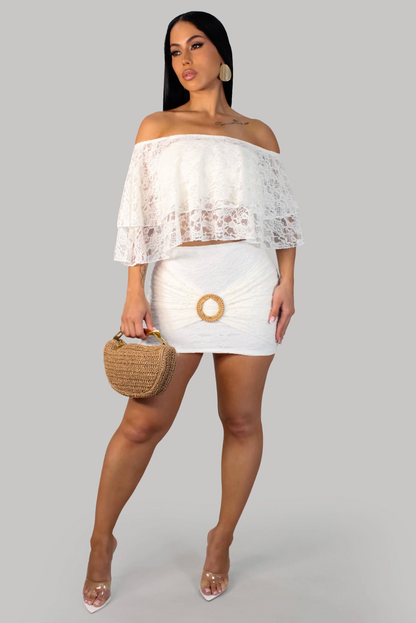 Playful Mirage Skirt Set - White
